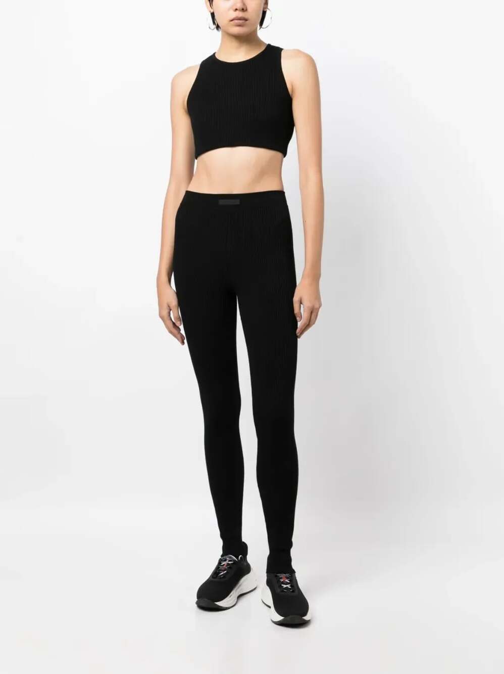Fear of God Essentials Black Ribbed Knit Top & Leggings set